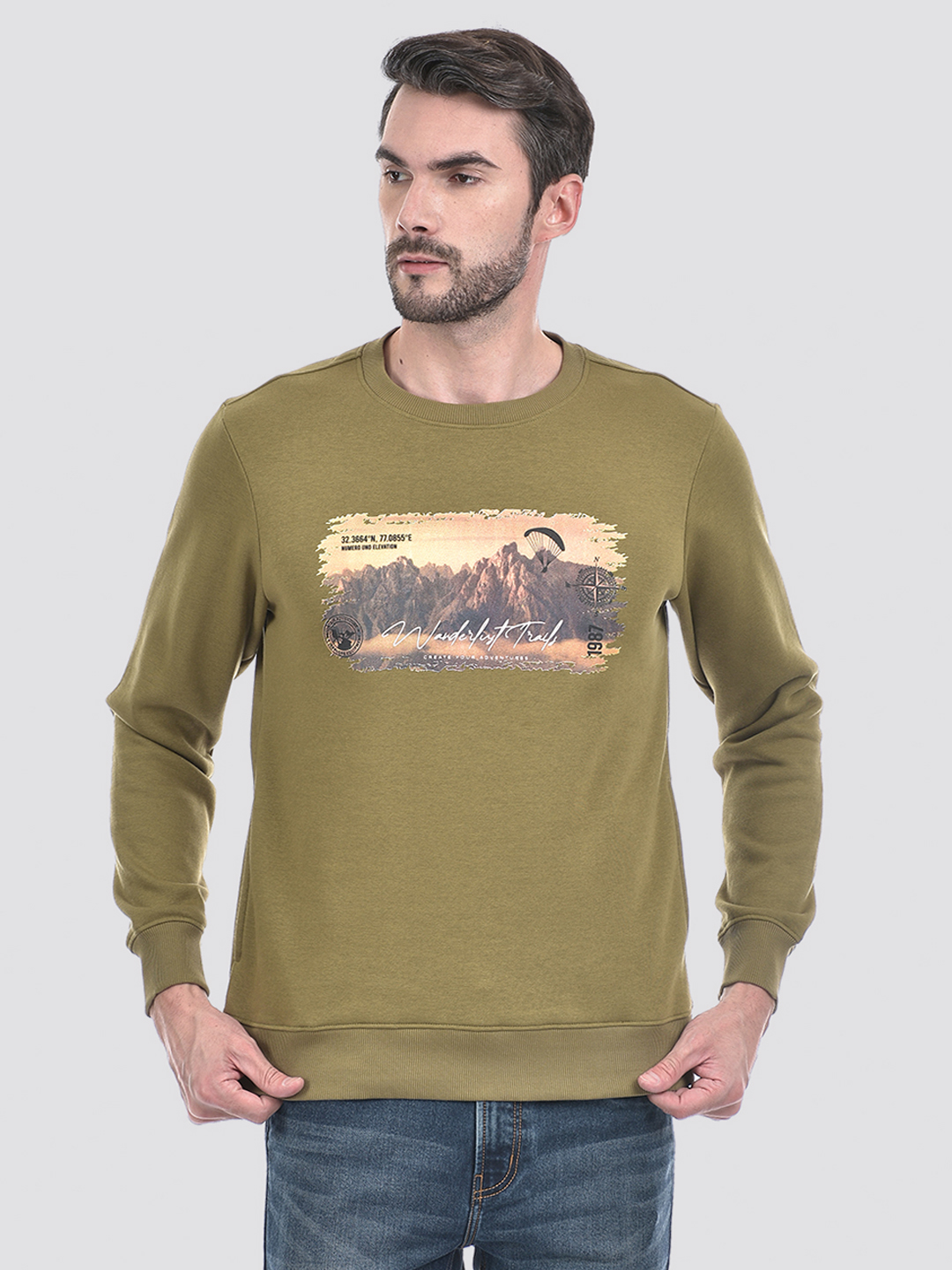 Numero Uno Men Graphic Print Green Sweat Shirt